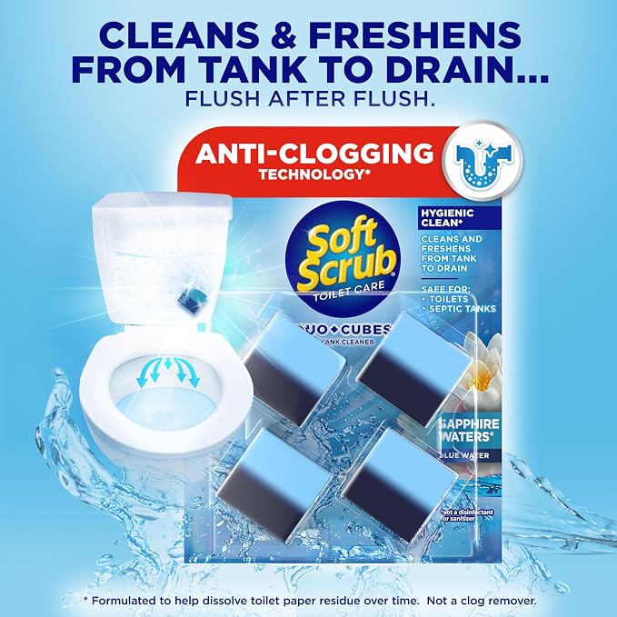 Soft Scrub In-Tank Toilet Cleaner Duo-Cubes, Sapphire Waters, 4 Count (Pack of 7)