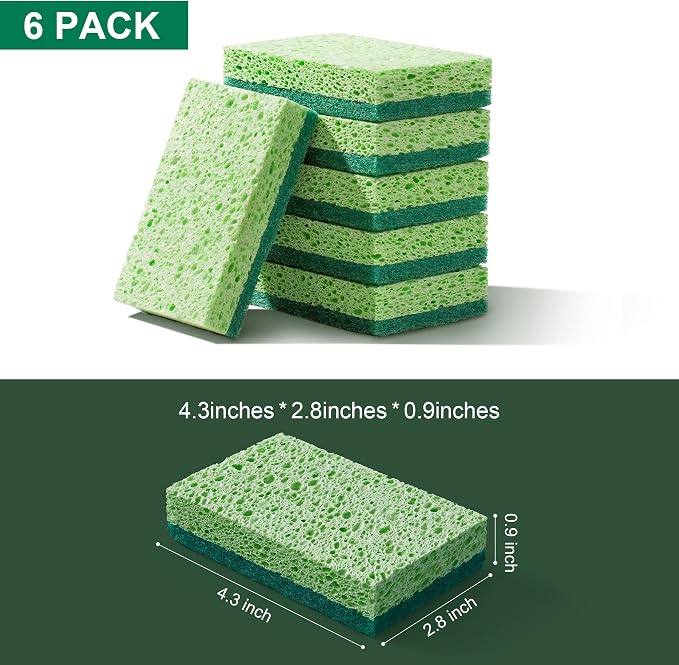 JOYMOOP Clean Sponges,Dual-Sided Non-Scratch Soft Scrub Dish Sponge, Safe for Non-Stick Cookware, Kitchen and Household Cleaning, Pack of 6 Scrubbing Sponges