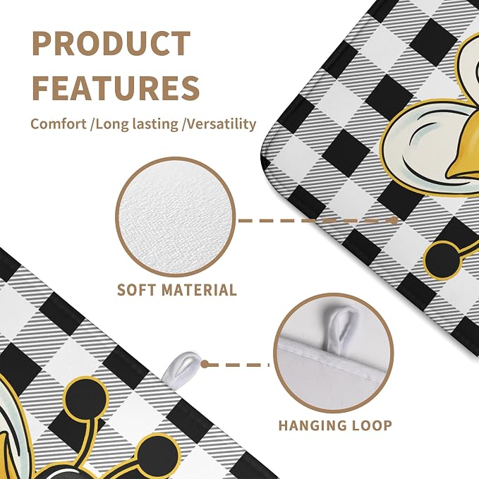 Bee Drying Mats for Kitchen Counter 18×24 Inch Black and White Buffalo Plaid Honey Bee Kitchen Drying Mats for Dishes Summer Microfiber Dish Pad Absorbent Dish Rack Mat