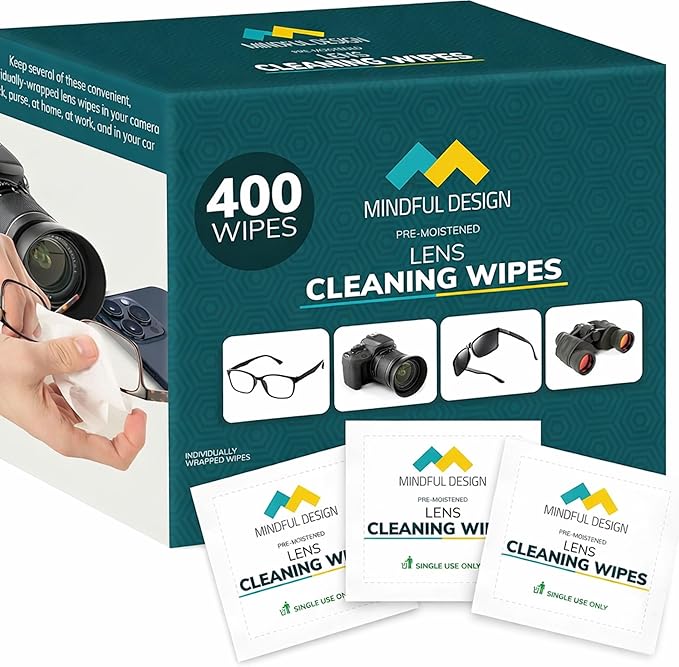 Mindful Design Lens Cleaning Wipes for Eyeglasses, 400ct - Individually Wrapped, Eye Glass Cleaning, Lens Wipes for Glasses/Sunglasses, Packaging May Vary