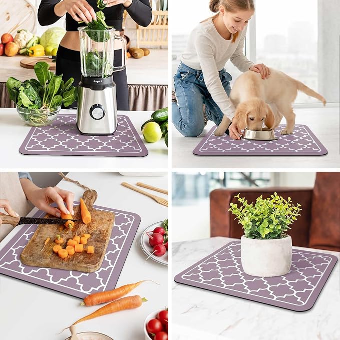 WISELIFE Dish Drying Mat Super Absorbent Drying Mat Large Dish Drying Mats for Kitchen Counter Easy Clean Dish Mat Kitchen Drying Mat15"x 18" Stylish Purple