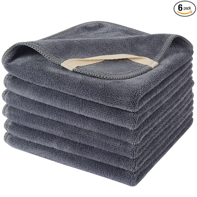 SINLAND Microfiber Facial Cloths Fast Drying Washcloth 12inch x 12inch Grey 6 pack …