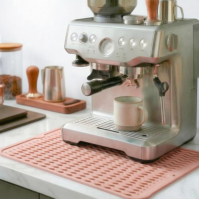 MicoYang Silicone Dish Drying Mat — Quick-Dry Ridges Counter & Sink Pad, Heat-Resistant Trivet to 450°F, Non-Slip & Dishwasher Safe, Roll-Up Storage, 18 Colors & 9 Sizes (Pink, 16"×12")