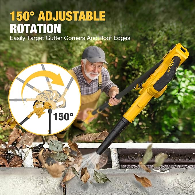 Roof Gutter Cleaning from The Ground, 2-in-1 Cordless Pole Leaf Blower, Handheld & Extension Blower, for Dewalt 20V Battery, Adjustable Angle Nozzle, for Roof, Yard & Patio Cleaning（Tool Only）