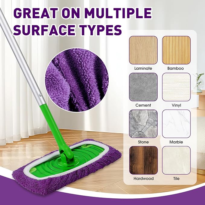 Microfiber Mop Pads,8Pcs Purple Reusable Mop Pads Compatible with Swiffer Sweeper,Dry Flat mop Cover & Washable Wet Pads Refill for Floor Cleaning
