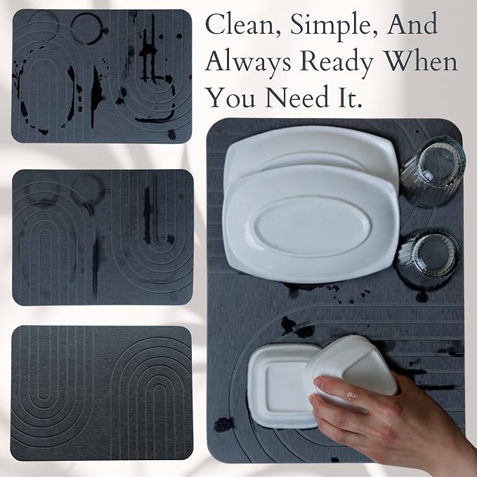 LIFSEZY- Large Stone Drying Mat for Kitchen Counter – Quick Dry Stone Mat Kitchen Accessory, Diatomaceous Earth Mat for Sink, Dishes, and Utensils, Gray.