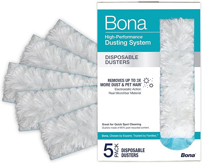 Bona Disposable Dusters - 5 Pack - High Performance Dusting System | Microfiber Dusters Remove Dust and Pet Hair for Quick Spot Cleaning