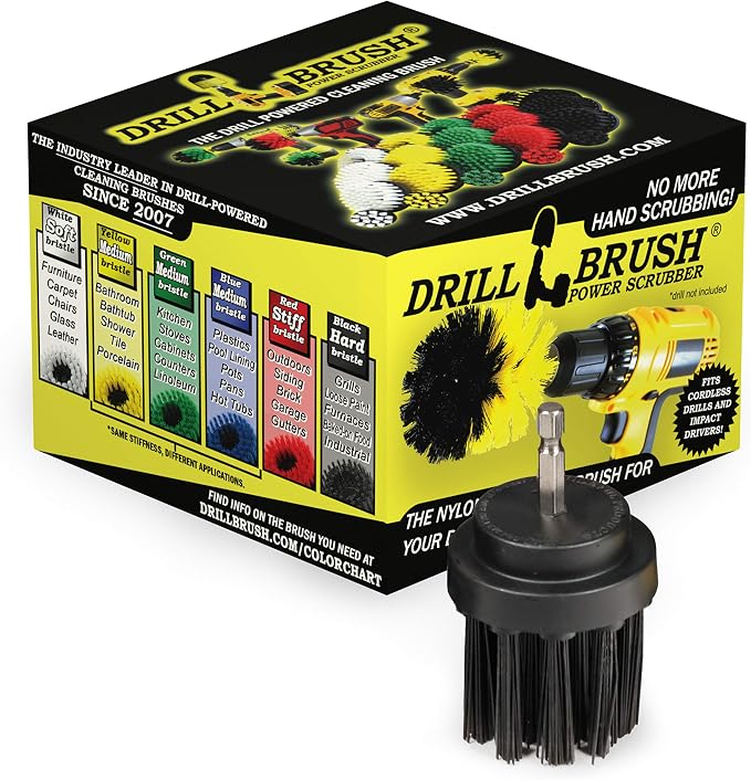 2in Long Black Ultra Stiff BBQ Grill Brush - Nylon Bristle Electric Spin Scrubber Drill Set - Spin Brush Rust Remover - BBQ Accessories - Essential Cleaning Supplies for Safe & Efficient Scrubbing