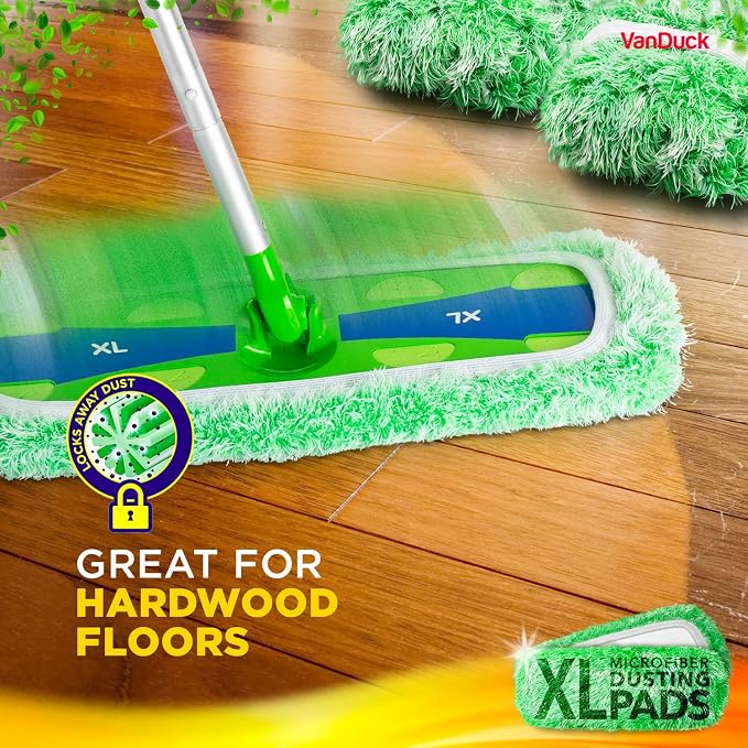 VanDuck Reusable Microfiber Dust Mop Refills for Swiffer XL Mops, 2 Pack | Mop not included, extra large duster covers, pet hair mopping cloths, dust replacement pads