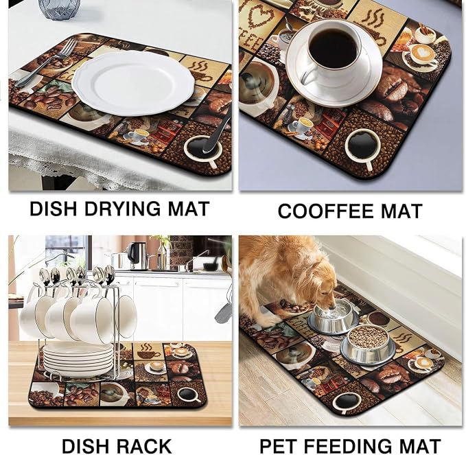 Coffee Mat 23inx15in, Anti-Slip & Waterproof Coffee Bar Accessories, Absorbent Hide Stain, Dish Drying Mat for Kitchen
