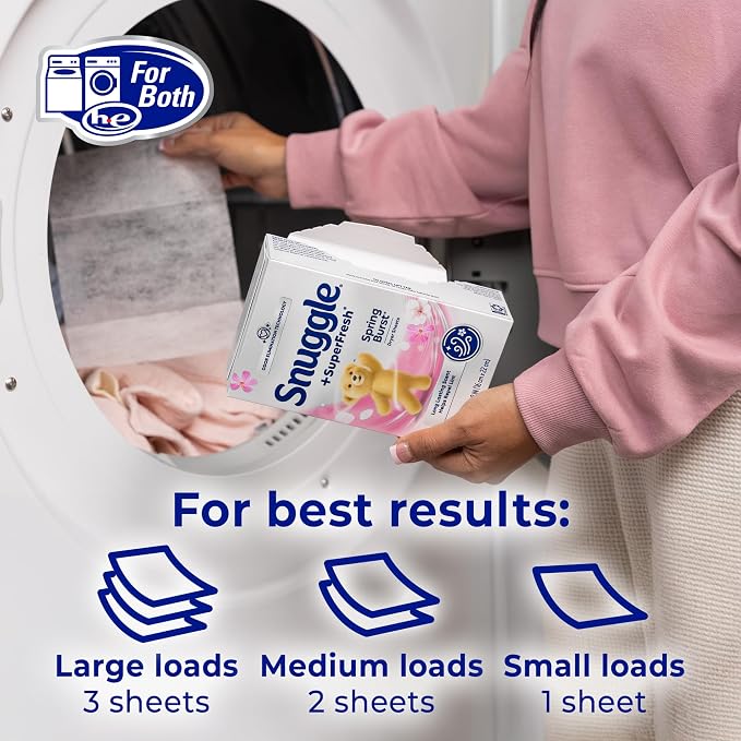 Snuggle SuperFresh Dryer Sheets, 200 Count, Spring Burst | Long-Lasting Fresh Clean Scent, Odor-Eliminating formula, Softens, Reduces Static and Wrinkles, Repels Lint & Pet Hair.