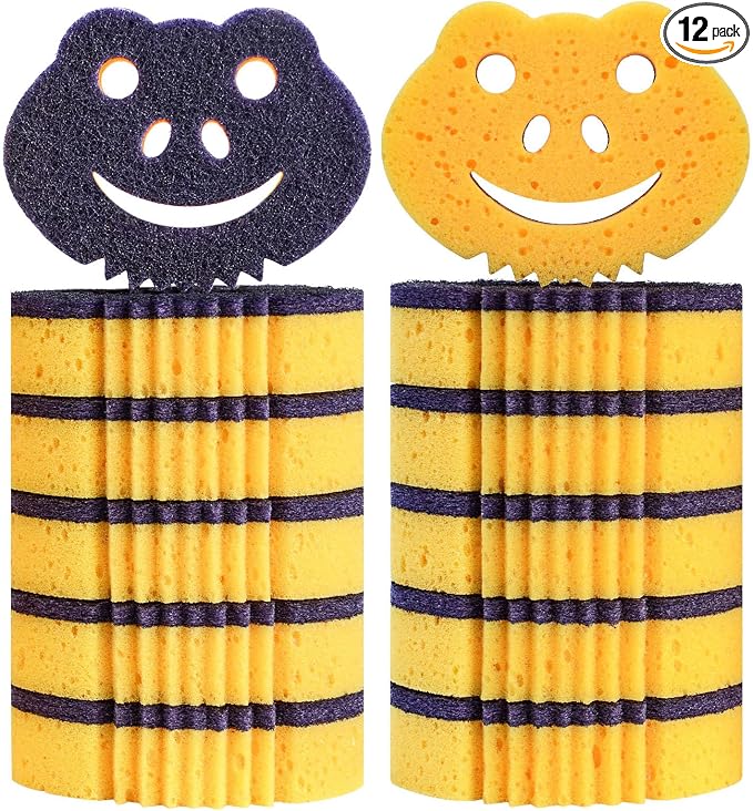 12 Pack Frog Dual-Sided Multi-Functional Premium Cleaning Sponges,Scrub Sponges,Dishwashing Sponge for Heavy Duty Scouring Pads,Kitchen,Furniture,Dish,Bathroom