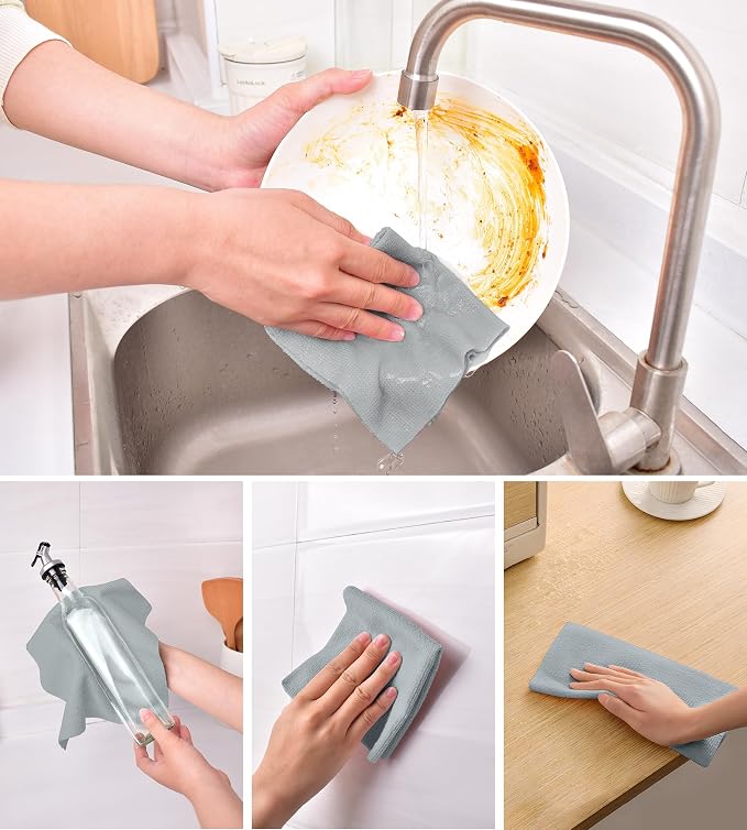KitchLife Microfiber Cleaning Cloth Roll - Tear-Away Reusable Microfiber Paper Towels, Lint-Free, Washable, 20 Sheets for Kitchen, Car, Dishes, and Sensitive Surfaces (Grey)