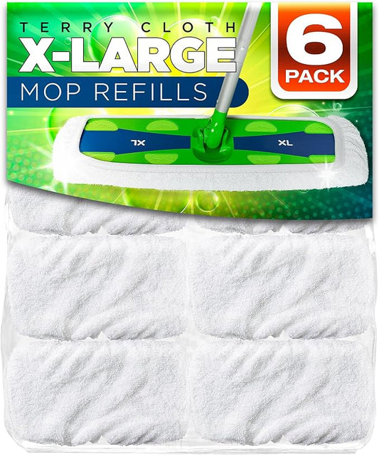 VanDuck Reusable Cotton Mop Pads Compatible with Swiffer Sweeper XL, 6 Pack | Mop not included, extra large covers, cotton replacement refills, wet & dry mopping pads