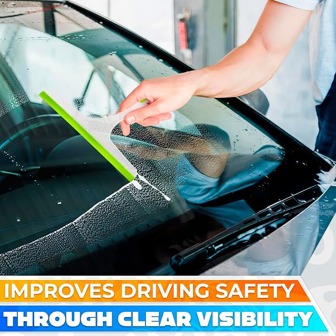 4Pcs 9.5” Hand Squeegee for Shower Glass - Durable Plastic Grip, Random Colors, Flexible Silicone Blade, Easy Hanging Hook, Lightweight Ergonomic Shower Squeegee for Glass Doors, Windows, and Tiles