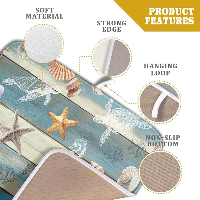 Giwawa Coastal Starfish Dish Drying Mat Summer Sea Turtle Drainer Rack Mat Absorbent Microfiber Kitchen Countertop Protector Dishes Pad 16x18 inch