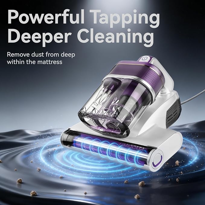 Bed Vacuum Cleaner 18KPa & 500W Powerful Suction, Visible Dust Sensor, 149°F Heat & UV-C Light, Mattress Deep Cleaning with HEPA Filter for Bed Couch Carpet (Corded)