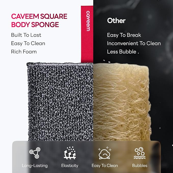 Caveem Exfoliating Body Scrubber, Rough Exfoliation Body Exfoliator Sponge for Remove Dead Skin, Body Exfoliating Sponges, Bath and Body Exfoliate Buffer, Mens and Womens Sponge for Shower (2 Pack)