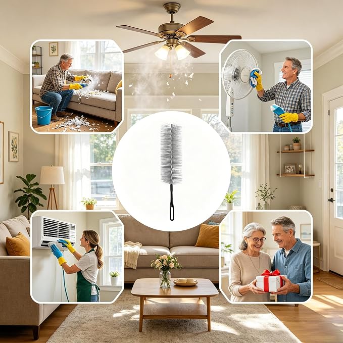 Fan Brush for Cleaning Microfiber Bendable Reusable Dust Removal | Stand Up Fan Dust Remover for Air Conditioner Air Vents Window Screen Blinds Door Frames Crevice