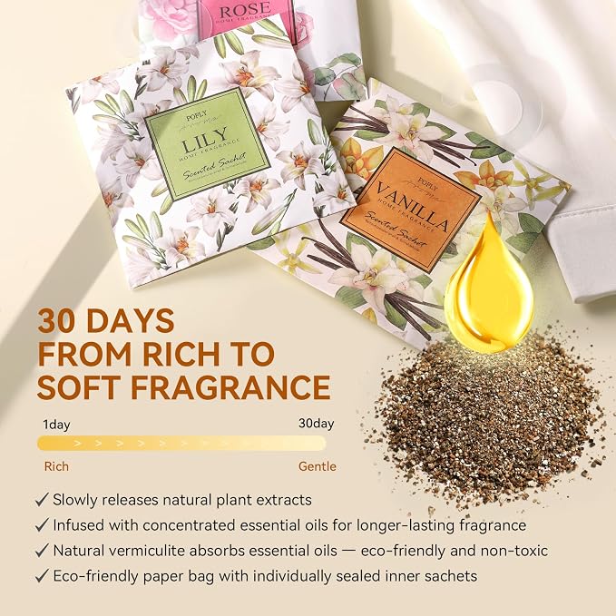 12 Pack Nutmeg Scented Sachets, Air Freshener for Home & Small Spaces | Hanging Sachet Bags with Retractable Hook; Closet Deodorizer & Odor Eliminator for Drawers, Shoe Cabinets, Cars & Luggage