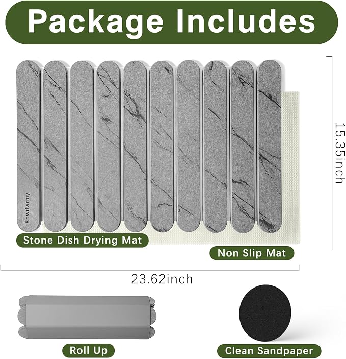 Stone Drying Mat for Kitchen Counter, 24"x16" Quick Dry Stone Dish Drying Mat, Foldable Absorbent Diatomaceous Earth Pad for Plates Cups Utensils (Gray)