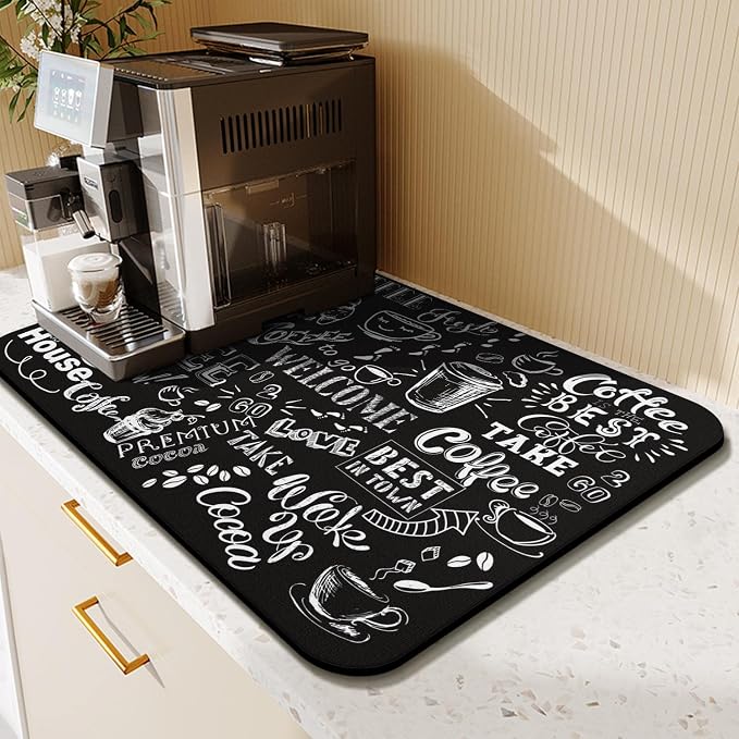 Coffee Bar Mat Accessories for Countertop Super Absorbent Anti-Slip Silicone Dish Drying Mats Kitchen Counter Draining Pad Decor Gift Fit Maker Pot Espresso Machine 23inx15in