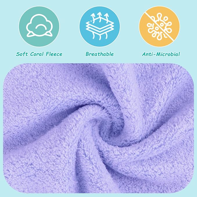 HOMEXCEL Baby Washcloths 12 Pack-Microfiber Coral Fleece Baby Bath Face Towel 7 x 9 Inch Extra Absorbent Soft Burp Cloth and Wash Cloths for Newborn-Infants and Toddlers,Purple