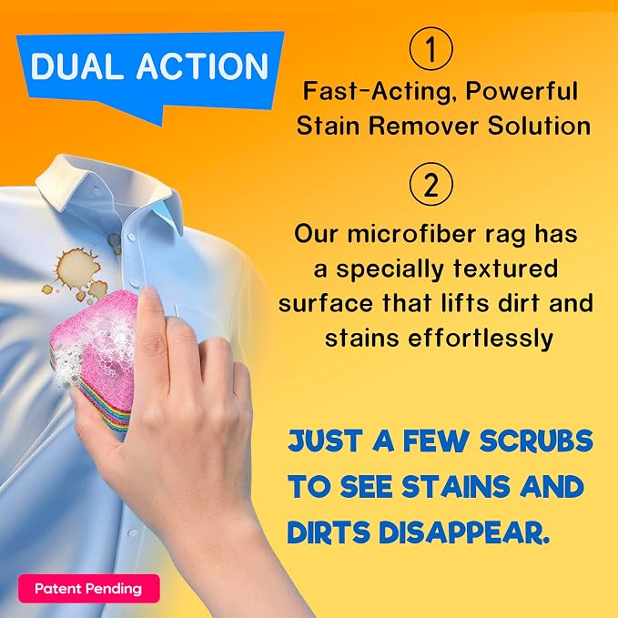 Magical Fiber Stain Remover- Use as Spot Remover- No Dry Cleaning Food, Grease, Coffee Off Laundry, Tea, Fabric, Pet Stains, Stain Remover Sponge Clothes, Carpet, Sofa, Mattress & Upholstery (1 Pack)