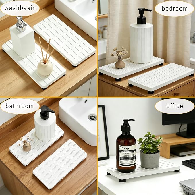 2PCS Stone Drying Tray, Water Absorbing Stone Tray for Sinks, Neat Diatomite Sink Trays, Fast Drying Kitchen Sponge Hand Soap Holder, Instant Dry Sink Coasters Used for Bathroom Counter -White