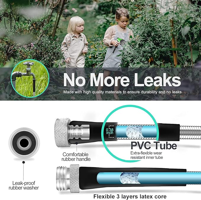 SPECILITE 25ft 304 Stainless Steel Metal Garden Hose with Nozzle | Puncture Resistant, Flexible, Never Kink & Tangle, Heavy Duty Water Pipe for Yard, Outdoor, Lawn