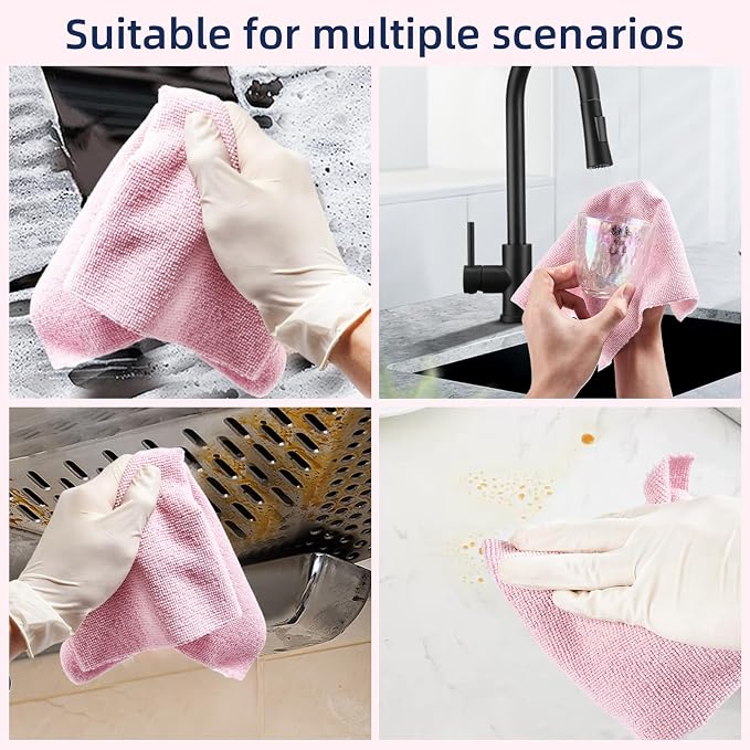 & PLUSH Microfiber Cleaning Cloth Roll - 50 Pack, Tear Away Microfiber Towels, 12" x 12", Reusable, Washable, Streak Free, Ultra Absorbent Dish Rags for Car, Home, Garage or Shop (Pink)