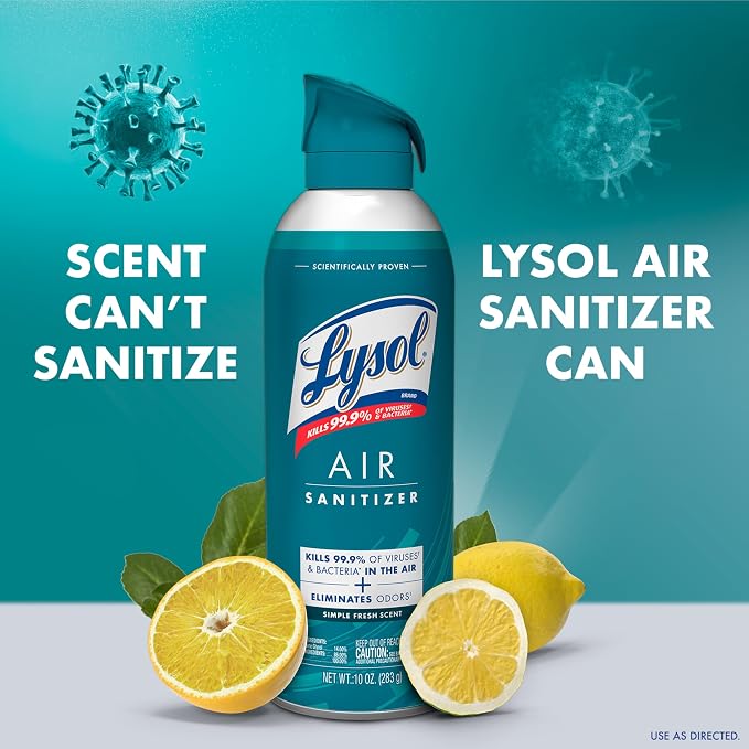 Lysol Air Sanitizer with Bacterial Odor Eliminator for Home & Office, Air Freshener Alternative, Simple Fresh Scent, 10 oz (Pack of 3)