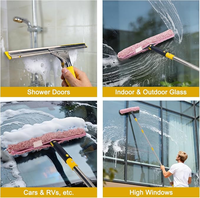 Professional Window Cleaning Kit with Bucket 3 Gallon, 6FT Extension Pole | Window Washing Kit with 14" Squeegee,15" Scrubber,Spray Bottle,Window Washing Equipment Cleaning Tool for Outdoor Home
