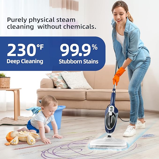 GorFanty Steam Mop - 10-in-1 Floor Steamer MultiPurpose Steam Cleaner | Detachable Handheld for Hardwood/Tile/Laminate All Floors Carpet Cleaning with 11 Accessories for Whole Home Use(Blue)