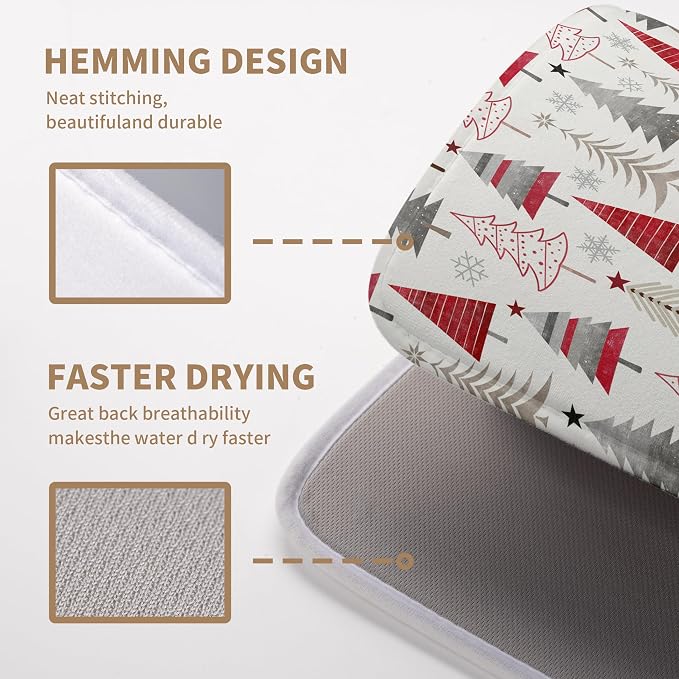 Christmas Dish Drying Mats for Kitchen Counter Xmas Tree Drying Mat Winter Holiday Dishes Drying Pad Microfiber Absorbent Dish Draining Mat Washable Dish Drainer Rack Mat 18x24 Inch