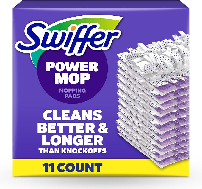 Swiffer PowerMop Multi-Surface Mopping Pad Refills for Floor Cleaning, Microfiber, 11 Count, White/Purple