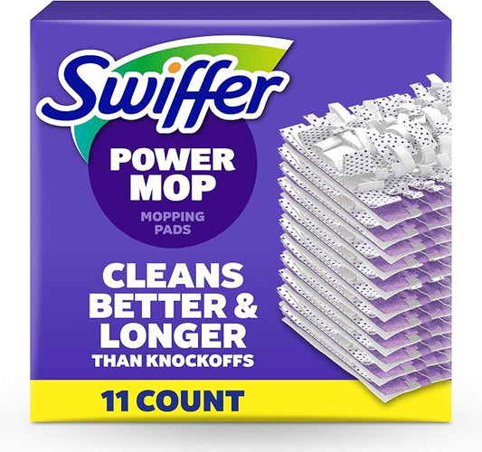 Swiffer PowerMop Multi-Surface Mopping Pad Refills for Floor Cleaning, Microfiber, 11 Count, White/Purple