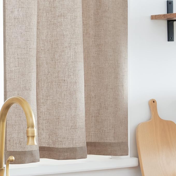 jinchan Lien Tier Curtains and Valances, 26x24, 3 Panels, Crude | Light filtering, rod pocket, cafe curtains, farmhouse, machine washable, small window decor, kitchen, laundry room, RV