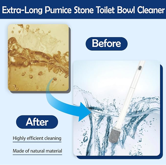 Pumice Stone Toilet Bowl Cleaner with 20" Ultra Long Handle, Push-Button Replaceable Head Hard Water Ring Stain Remover for Bathroom, Bathtub, Pool, Kitchen Sink Cleaning, 8 Pack (gray)