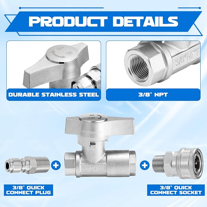M MINGLE Ball Valve Pressure Washer, 3/8" Quick Connect Shut Off Valve | for Power Washer Hose, 5000 PSI