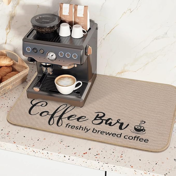 Findosom Dish Drying Mat, 16"x 24" Super Absorbent & Hide Stain Coffee Mat, Cuttable Drying Mat for Kitchen Counter, Coffee Bar Accessories, Under Dish Rack, Coffee Maker, Espresso Machine, Linen