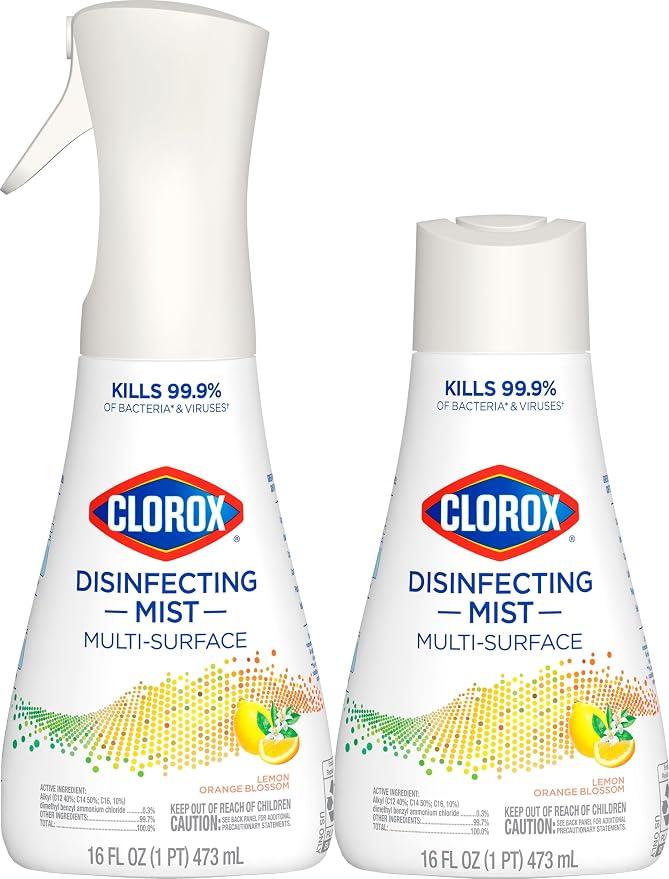 Clorox Disinfecting Mist, Lemon and Orange Blossom, 1 Spray and 1 Refill, 16 oz Each