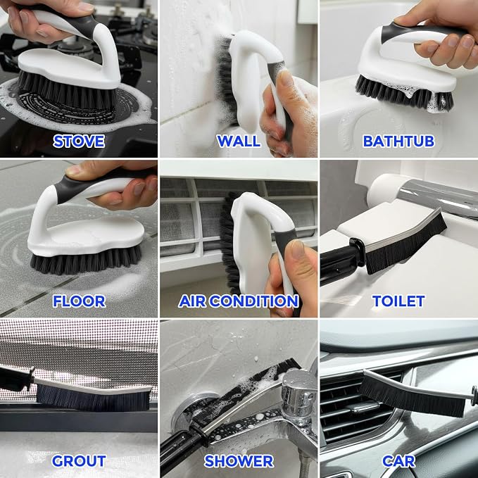 Holikme 6 Pack Cleaning Brush Scrub Brush Kitchen Brush for Floor,Black | Scrub Brushes for Cleaning, Heavy-Duty Scrub Brush, Stiff Bristles Cleaning Brush for Kitchen Bathtub Floor and Wall