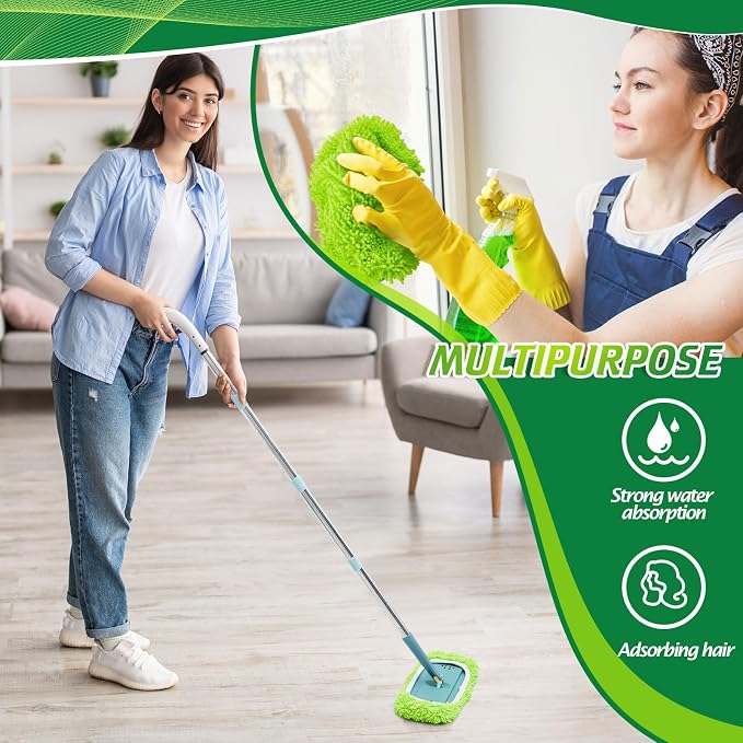 Toulite 2 Pcs Reusable Mop Refill Pads Replacement Compatible with Most XL Sweeper 17" x 5" Microfiber Mops Head Floor Cleaning Supplies (Handle is Not Included) (Green)