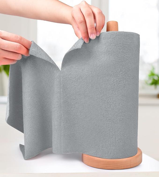 KitchLife Microfiber Cleaning Cloth Roll - Tear-Away Reusable Microfiber Paper Towels, Lint-Free, Washable, 20 Sheets for Kitchen, Car, Dishes, and Sensitive Surfaces (Grey)