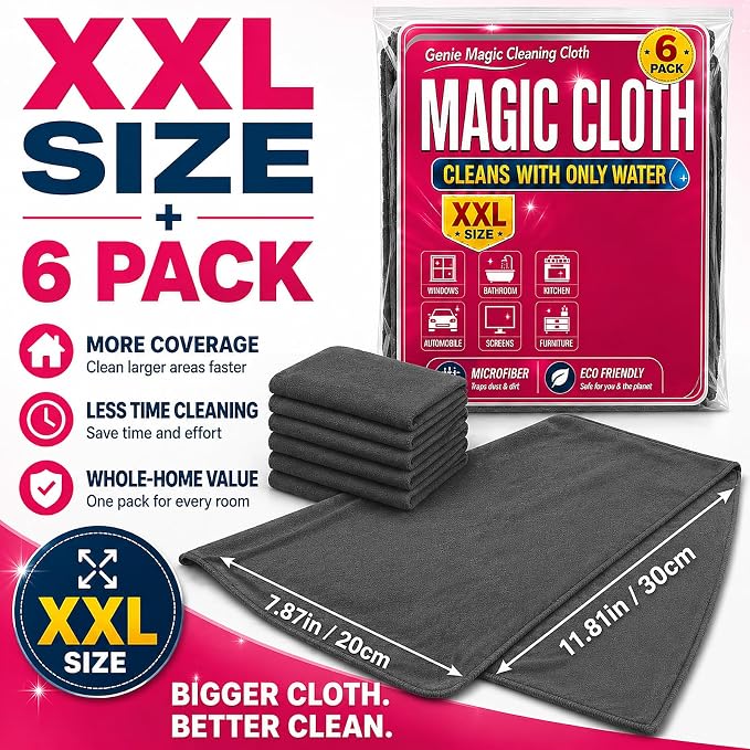 6Pcs-XXL Extra Large Magic Cleaning Cloth, 8x12 Inch Thick Microfiber Cleaning Cloth, Lint Free & Streak Free Reusable Cloths for Glass, Windows, Kitchen, Screens, Car & Household Cleaning