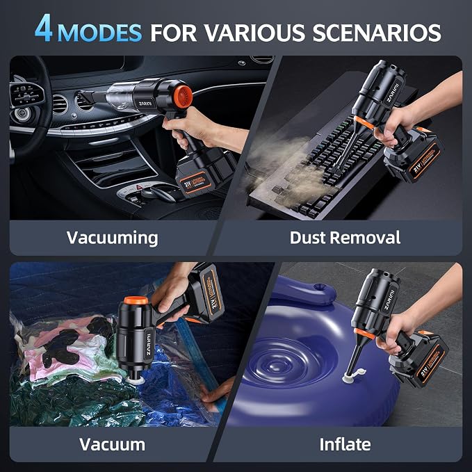 Portable Cordless Car Vacuum, 50,000Pa High-Power Brushless Motor, Rechargeable Handheld Vacuum Cleaner with 2 Batteries & Charger, 6-in-1 Vacuum Cleaners for Home, Keyboard, Pet Hair, Black