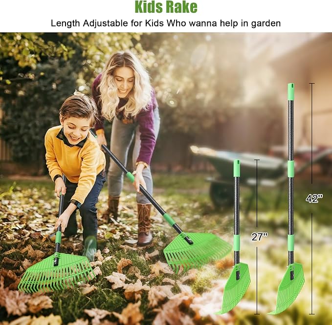 Lightweight Plastic Leaf Rake for Lawns - 16.5'' Wide Garden Rake for Leaves,Gentle on Lawn,50'' Adjustable for Women Seniors Kids,Outdoor Yard Rakes for Sweep Leaves,Grass, Pine Needle