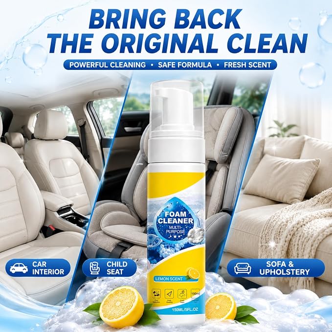 2PCS 4-in-1 Multi-Enzyme Foam Cleaner, Multi Purpose Foam No-Rinse Cleaner 5oz/150ml New All-Purpose Deep Cleaning Spray for Car Interior, Kitchen Grease, Bathroom Tiles, Sofa-Upholstery