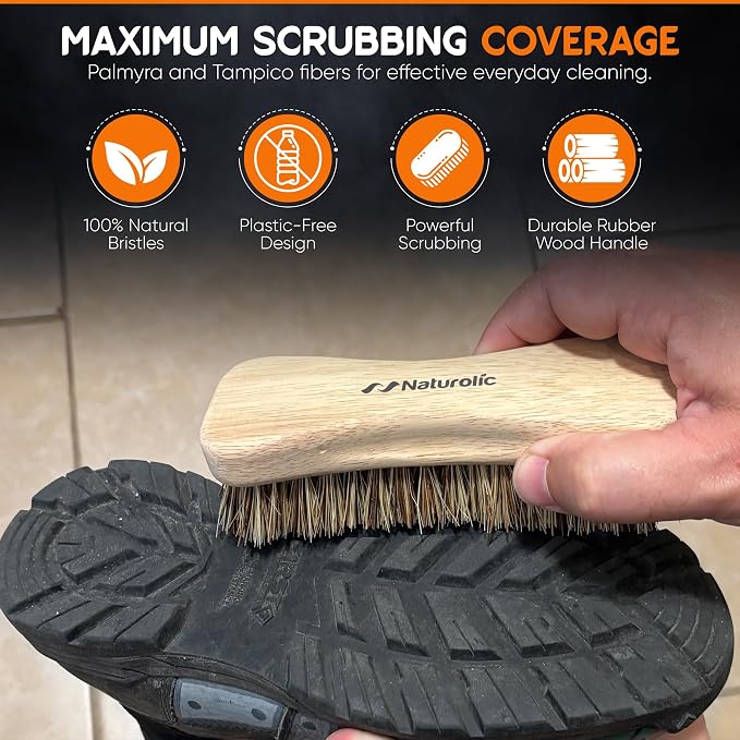 All-Natural Wooden Scrub Brush Set | Wooden Handle | Palmyra Bristle Brush for Cleaning | Eco Friendly Cleaning Products | Scrub Brush Set of 2